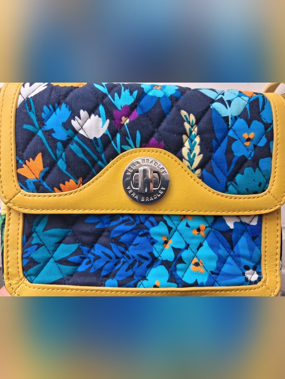 Vera Bradley Yellow Trim Quilted Floral Crossbody Bag